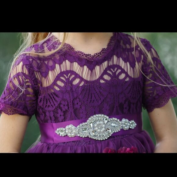 Purple Lace Flower Girl Dress Size 4 - Picture 3 of 9